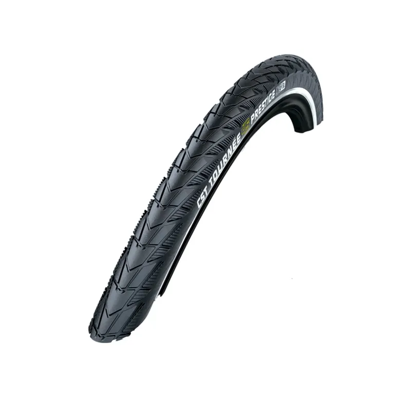 Buitenband CST Tournée 45 prestige, (3mm anti-lek) Kleur Zwart met zijreflectie Maat 28x1 5/8x1 3/8, ETRTO 37-622
Goedgekeurd voor speed pedelecs. Breakerlaag loopt door in zijwangen. Koop Online