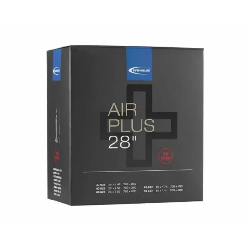 Schwalbe binnenband Air Plus 28x1.40-28x1 1/2 ETRTO 3747-622/635 Ventiel Blitz Hollands Ventiel 40mm DV17-AP (Hogere luchtdichtheid.
+ Betere lekbescherming en recyclebaar) Nieuw