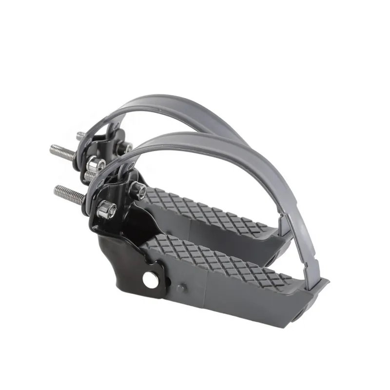 Beste Prijs Mirage voetsteunen opklapbaar, grijs/zwart. Voor montage bij drager (dmv stalen klemmen) Uitgevoerd met antislip profiel en rubber riemen (hangverpakking)